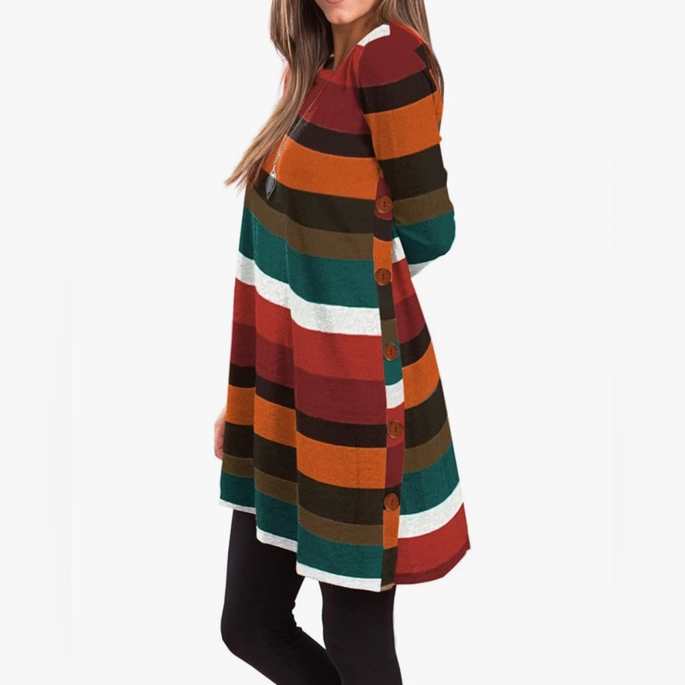 Striped Multicolor Button-Detail Sweater Dress
